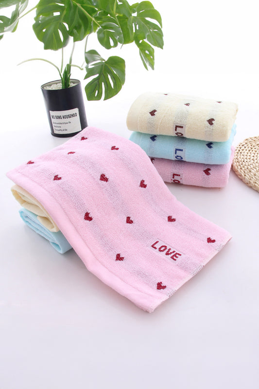 Pink Heart Embroidered Soft Bath Towel