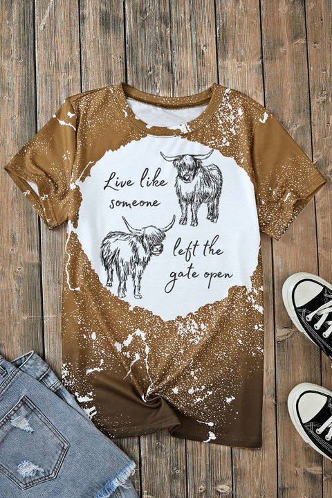 Orange Bleached Steer Slogan Graphic Western Fashion Tee