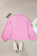 Bonbon Solid Color Puff Sleeve Crinkled Shirt