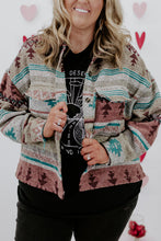 Chaqueta con botones y estampado azteca occidental de talla grande 