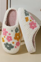 White Flower Pattern Slip On Plush Home Slippers