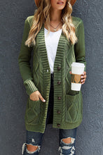 Green Front Pocket and Buttons Closure Cardigan