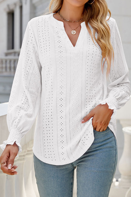 Blusa holgada con textura y cuello dividido blanca 