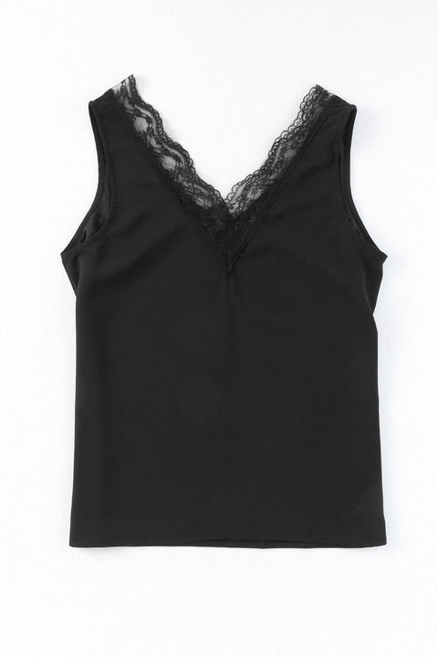 Lace Splicing Open Back V Neck Tank Top