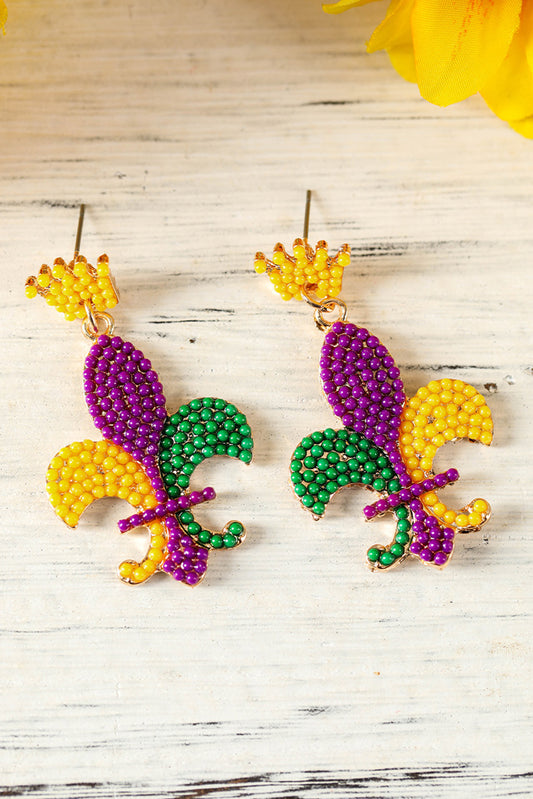 Purple Mardi Gras Beaded Earrings