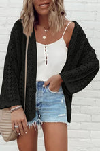 Black Hollow Out Knit Drop Shoulder Open Front Cardigan