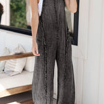 Dark Grey Light Wash Frayed Exposed Seam Wide Leg Denim Overall