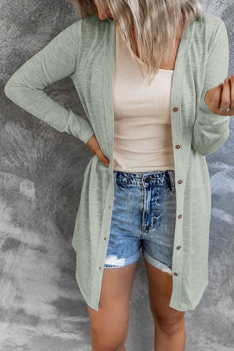 Beige Solid Color Open-Front Buttons Cardigan