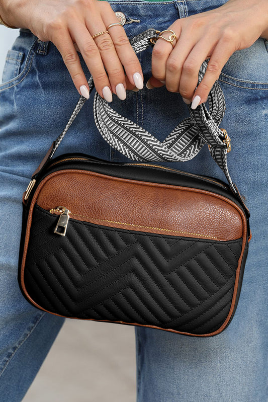 Black Quilted Faux Leather Crossbody Bag 22*6*16cm