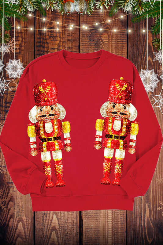 Racing Red Plus Size Shiny Nutcracker Doll Graphic Sweatshirt