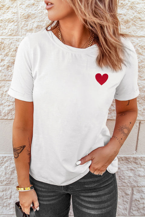 Valentines Heart Pattern Embroidery T Shirt