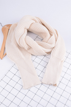 Beige Wrap Up Sleeved Plain Knit Scarf