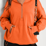 Orange Solid Kangaroo Pocket Half Zipper Oversized Hoodie