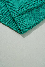 Sea Green Cable Knit V Neck Contrast Drawstring Hooded Sweater