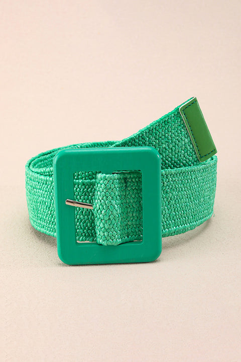 Dark Green Bohemian Woven Square Buckle Wide Belt