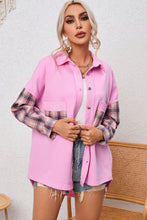 Black Plaid Patchwork Chest Pockets Oversized Shirt Jacket