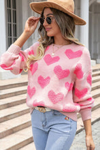 Light Pink Valentineâ€™s Day Heart Jacquard Knit Sweater