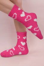 Strawberry Pink Heart Shape Print Coral Fleece Thick Crew Socks