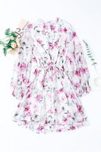 Vintage Floral Print Drawstring Flowy Dress