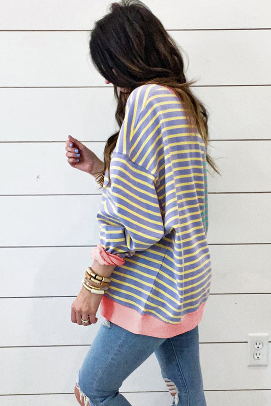 Casual Stripe Colorblock Drop Shoulder Oversize Sweatshirt