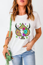 White Checkered Steer Head Spade Print Crew Neck T Shirt