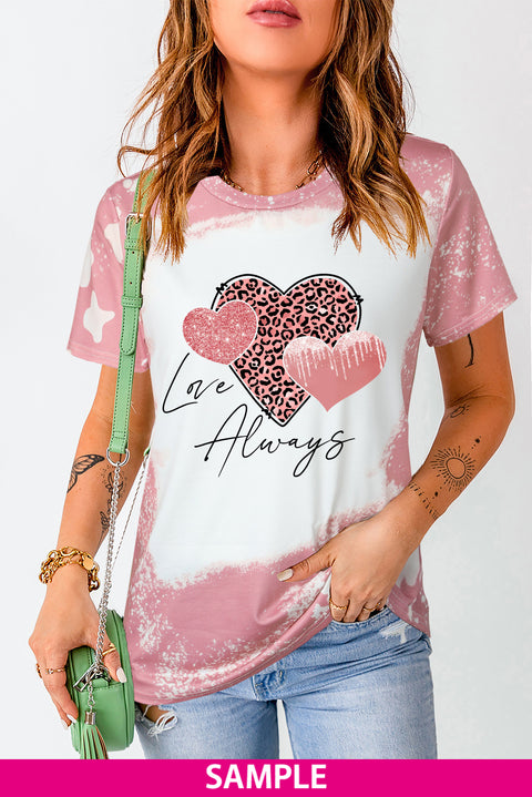 Love Always Heart Leopard Bleached Print Graphic T Shirt