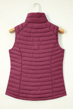 Burgundy Plush Collared Quilted Zipped Puffer Vest