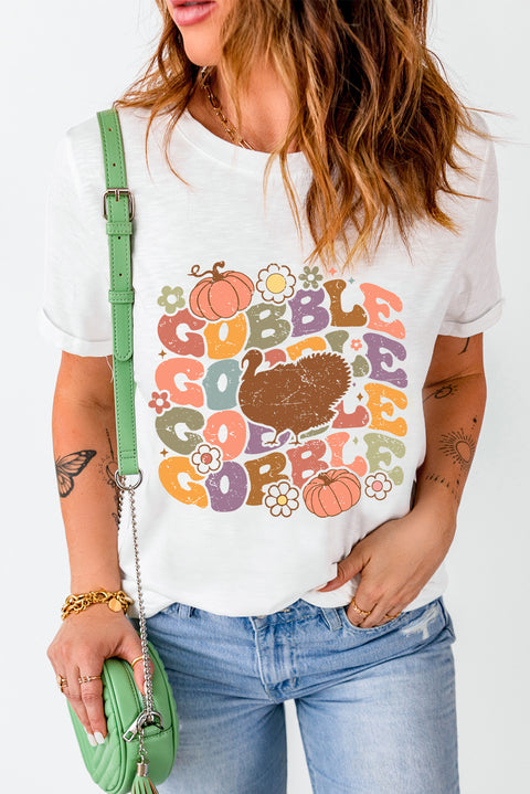 White Thanksgiving GOBBLE Turkey Graphic Tee