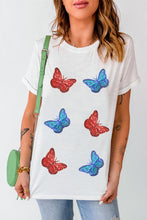 White Sequined Butterfly Graphic Casual T Shirt