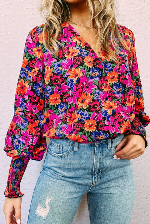 Floral Print Wrap V Neck Long Sleeve Bodysuit