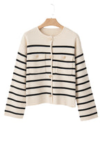 Black Stripe Flap Pocket Buttoned Cardigan Sweater