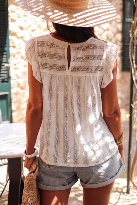 White Ruffled Lace Flowy Tank Top