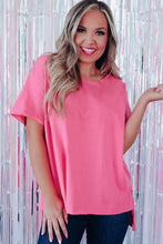 Rose Red Sequined Fringe Wing High-low Hem T-shirt