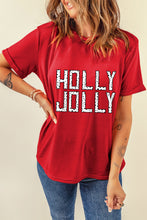 Red HOLLY JOLLY Letter Graphic Round Neck T Shirt