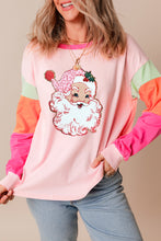 Pink Christmas Santa Claus Graphic Colorblock Patchwork Top