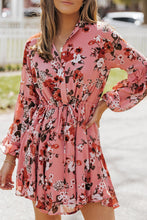 Vintage Floral Print Drawstring Flowy Dress