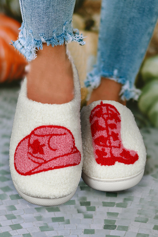 Pantuflas de casa de sherpa con bordado y gráfico occidental de Rush 