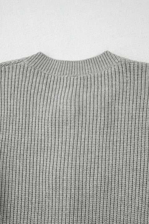 Philippine Gray Ribbed Knit Bow Front Buttoned Cardigan