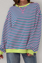 Green Stripe Oversized Contrast Trim Pullover Sweatshirt