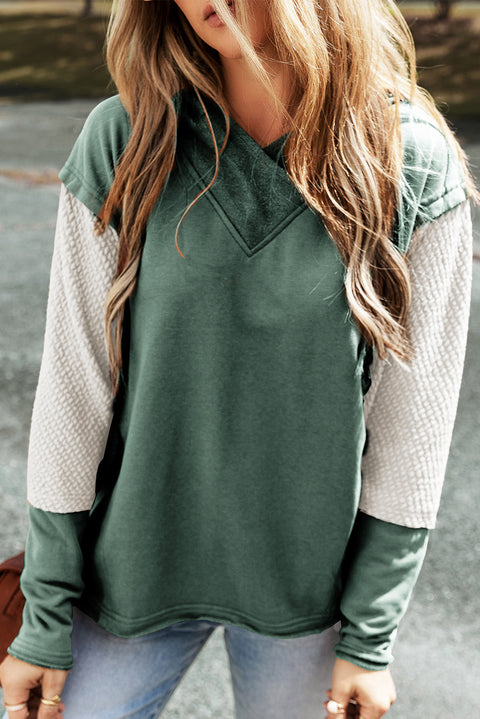 Mist Green Contrast Sleeves Patchwork Colorblock Hoodie