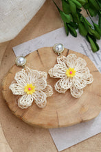 White Large Flower Crochet Pearl Stud Earrings