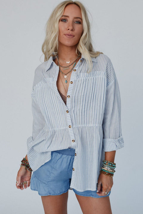 Sky Blue Stripe Striped Buttoned up Long Sleeve Shirt