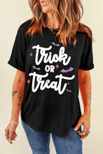 Black Trick Or Treat Bat Print Crew Neck Halloween T Shirt