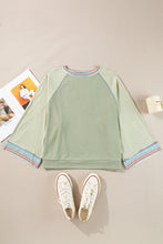 Meadow Mist Green Waffle Knit Wide Bracelet Sleeve Patchwork Raglan Top