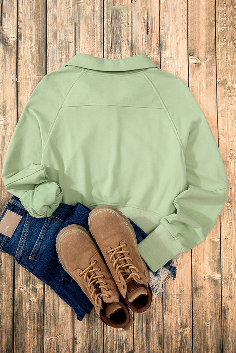 Smoke Green Quarter Zip Stand Neck Kangaroo Pocket Sweatshirt