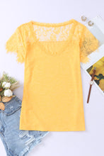 Lace Crochet Short Sleeve U Neck T Shirt