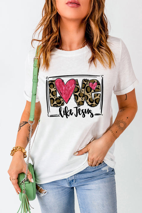 White LOVE Like Jesus Graphic Crew Neck Tee