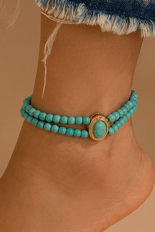 Light Blue Pearl/Turquoise Beaded Double Layered Anklet