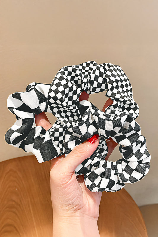 Black Checkerboard Pattern Cloth Hair Scrunchie