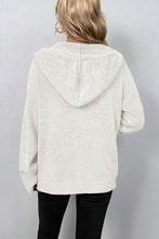 White Drawstring Hooded Button Up Drop Shoulder Sweater Cardigan